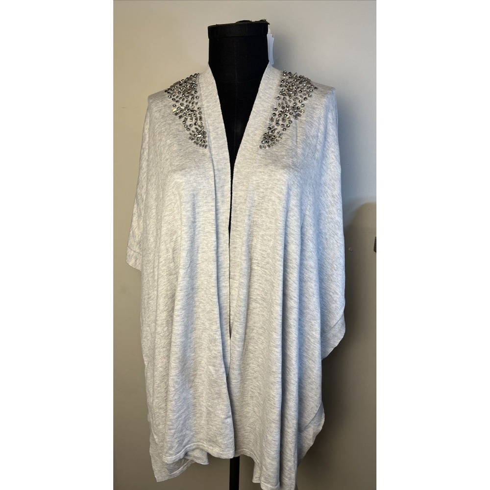 White House Black Market Crystal Embellished Ruana Wrap Poncho One Size Gray